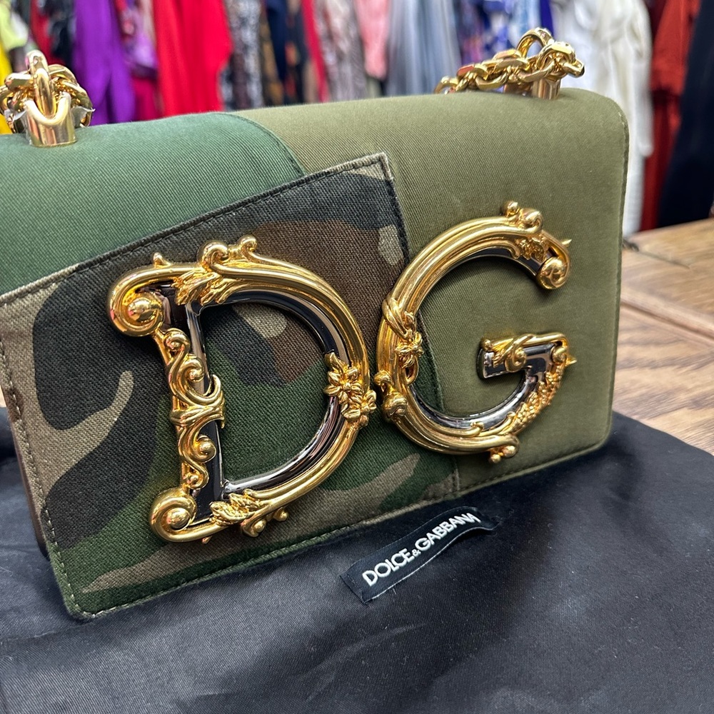 DG Girls bag in patchwork army denim and plain calfskin